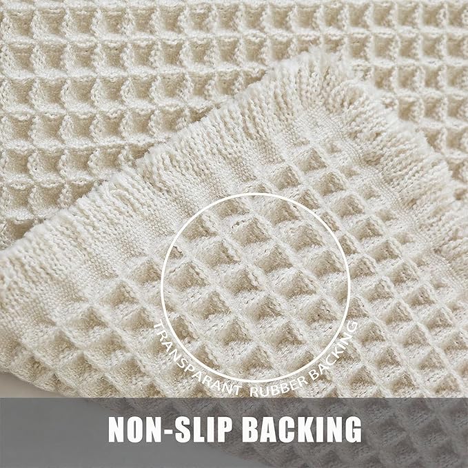 Waffle Bathroom Rugs, Large Non Slip Absorbent Waffle Knit Bath Mat for Shower Floor, Tub and Bathroom Door, Ultra Soft Quick Dry, Cream White, 24"x36"