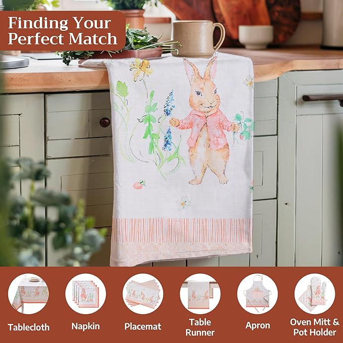 Maison d' Hermine Kitchen Towels Set of 3 100% Cotton 27.50" x 20" Reusable Cloth Tea Dish Towels Absorbent with Hanging Loop for Kitchen Farmhouse Hotel Spring Summer - Bunny Party