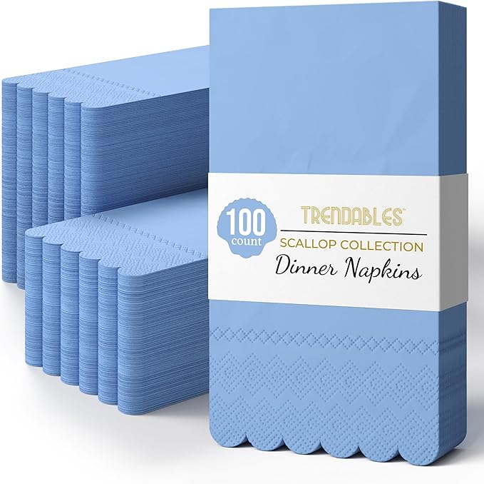 Party Solids Light Blue Scalloped Napkins Disposable 100 Pcs 3-Ply Light Blue Scalloped Dinner Napkins Disposable Decorative for Dinners & Parties, Paper Guest Towels for Bathroom & Party Supplies