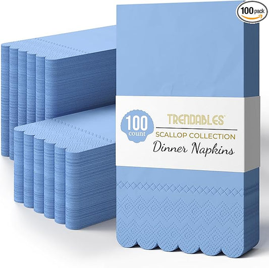 Party Solids Light Blue Scalloped Napkins Disposable 100 Pcs 3-Ply Light Blue Scalloped Dinner Napkins Disposable Decorative for Dinners & Parties, Paper Guest Towels for Bathroom & Party Supplies