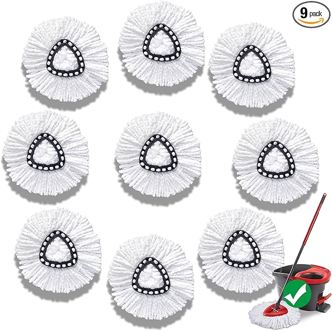 Mop Head Replacement for O-Cedar Easy Wring 1-Tank System，Exovyn Spin Mophead Replacements，Microfiber 9 Pack 360° Swivel Mop Refills，Deep Clean,Easy Cleaning，Machine Washable and Easy to Replace