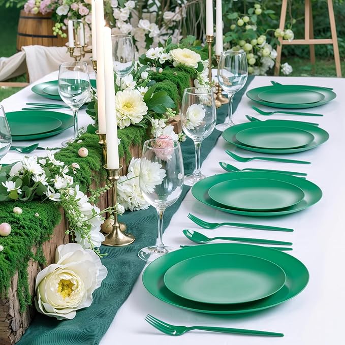 EI 150pcs Green Plastic Plates,Green Disposable Plates Heavy Duty,Fancy Plastic Dinnerware Set,Dinner Plate for Party,Picnic,Birthday,Wedding Afternoon Tea Spring,Soccer Plates,World Cup 2026
