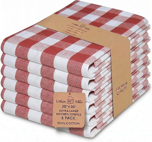 Urban Villa Kitchen Towels Set of 6 Buffalo Checks Rust Kitchen Towels 20X30 Inches 100% Cotton Highly Absorbent Kitchen Towels Premium Quality Ultra Soft Mitered Corners KitchenTowels