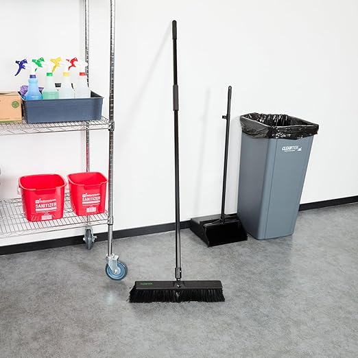 Restaurantware-Clean Tek Professional 17.13 Inch Push Broom, 1 Heavy-Duty Broom with 59â€ Handle - Medium Bristles, 2 Handle Attachment, Wooden, Commercial Use, for Deck, Garage, Yard, Patio