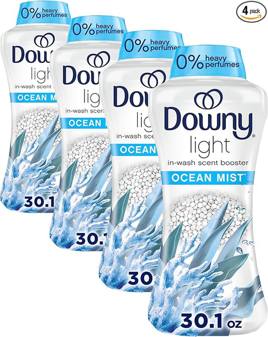Downy Light Laundry_Scent Booster Beads, Ocean Mist Scent, 30.1 OZ, In-wash fabric beads designed to be gentle with a light boost of scent, No Heavy Perfumes (Pack of 4)