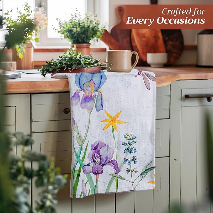 Maison d' Hermine Kitchen Towels Set of 3 100% Cotton 27.50" x 20" Reusable Cloth Tea Dish Towels Absorbent with Hanging Loop for Kitchen Farmhouse Hotel Spring Summer - Fleurs De Mai