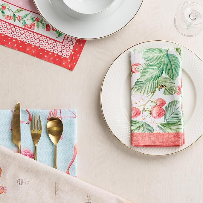 Maison d' Hermine 100% Cotton Cloth Napkins Set of 4 Everyday Reusable Square Napkins Cloth Washable Dinner Party Wedding Restaurant Hotel Kitchen Spring Summer (Strawberry Summer, 18" x 18")