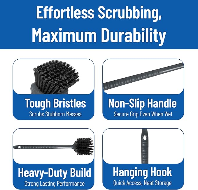 SPARTA 40501EC03 Plastic Large Scrub Brush, Kitchen Brush, Utility Brush With Long Handle For Cleaning, 20 Inches, Black, (Pack of 6)