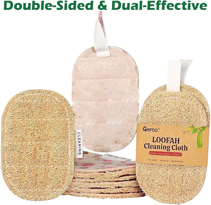 Loofah Scrubber Dishwashing Sponges, Organic Luffa Dish Scrubber, Wash Dishes Without Grease, Kitchen Degreaser Dish Cloth, Water Without Shedding Lint Scouring Pad for Kitchen - 6Pcs 3.15 × 4.7 in