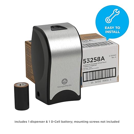 Georgia-Pacific ActiveAire Powered Whole-Room Air Freshener Dispenser by GP PRO (Georgia-Pacific), Stainless Steel, 53258A, 4.090" W x 3.610" D x 6.820" H