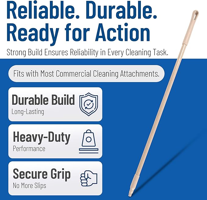 SPARTA 41225EC25 Fiberglass Broom Handle, Mop Handle, Replacement Handle With Acme Threaded Tip For Commercial Cleaning, 48 Inches, Tan, (Pack of 12)