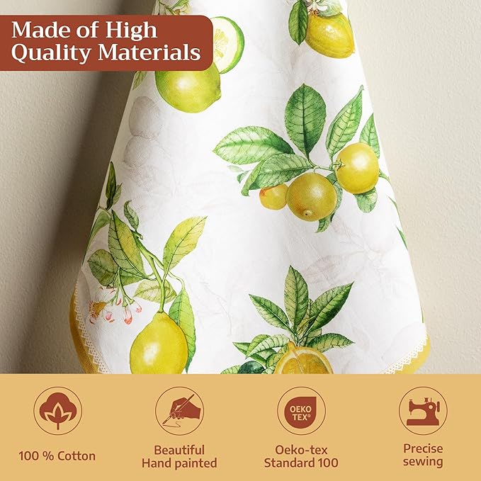 Maison d' Hermine Kitchen Towels Set of 3 100% Cotton 27.50" x 20" Reusable Cloth Tea Dish Towels Absorbent with Hanging Loop for Kitchen Farmhouse Hotel Spring Summer - Limoncello