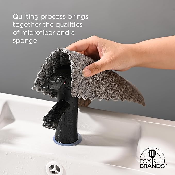 Fox Run Gray Quilted Microfiber Dish Cloths, Set of 3 Reusable Kitchen Washcloths