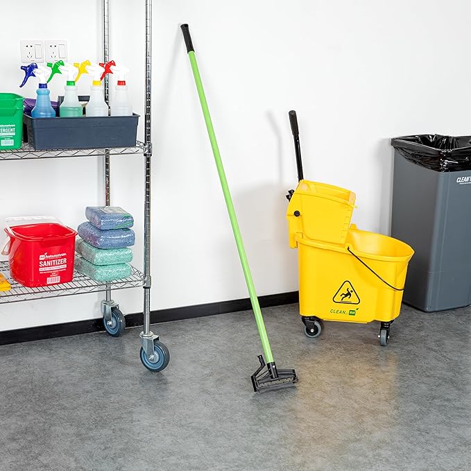 Restaurantware Fiberglass Mop Handle - 60 Inches - Durable Quick Release Handle With Ergonomic Grip - Heavy-Duty Plastic Green Handle For Commercial Cleaning