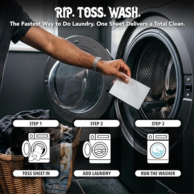 Death to Dirt Laundry Detergent Sheets, 192 Loads, Tough on Stains and Odors, Gentle on Skin and Fabric, Plant-Based & Eco-Friendly, Zero Trace Unscented, 32ct (3 Pack)