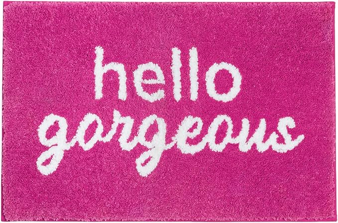 Nymphia Pink Bathroom Rugs Hello Gorgeous Bath Mat for Non Slip Soft Cute Bath Rug Preppy Bathroom Decor, 20x32 Inch, Hot Pink