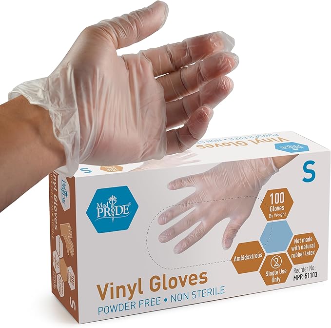 MedPride General Purpose Powder-Free Vinyl Gloves, Small, 100 Count (Pack of 1)