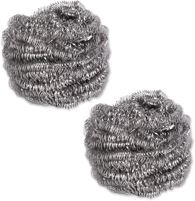 RSVP International Endurance Cleaning Collection Stainless Steel Scrubbies, Heat-Treated, Pressed & Curled, Long Lasting, Non-Rusting, Scrubber, 2 Piece