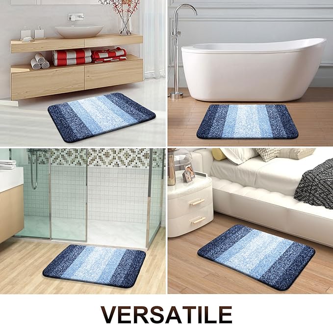 OLANLY Bathroom Rugs Sets 3 Piece, Soft Absorbent Microfiber Bath Mats and U-Shaped Contour Toilet Rug, Plush Shaggy Bath Mat Set for Bathroom (36"x24"+24"x16"+24"x20", Navy)
