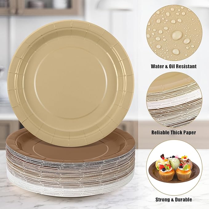 Kochorie 60 Pieces Gradient Brown Disposable Paper Plates 9 Inch Heavy Duty Dinner Plates, Solid Color, Table Decorations Party Supplies for Birthdays, Weddings, Daily Use