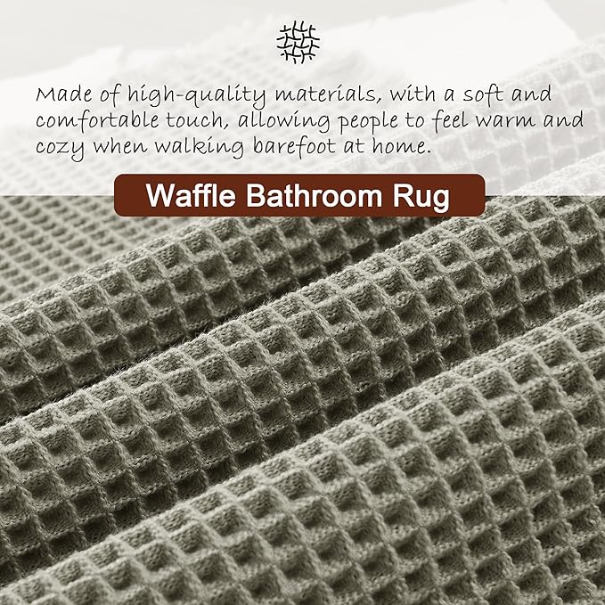 DWCN Olive Green Waffle Bathroom Mat Set, Super Absorbent Non Slip Bath Rug Set for Bathroom Floor, Shower Mats 2 Pcs for Tub, Washable Kitchen Rugs for Farmhouse Boho Home Decor, 24 x 16 Inch