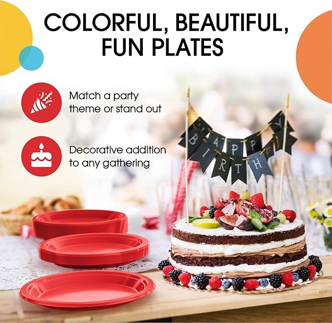 Exquisite Party Solids Red Plastic Plates For Party Supplies 9" Red Disposable Plates Heavy Duty 50 Pcs Plastic Dinnerware Sets Heavy Duty 350 GSM Disposable Dinnerware Set