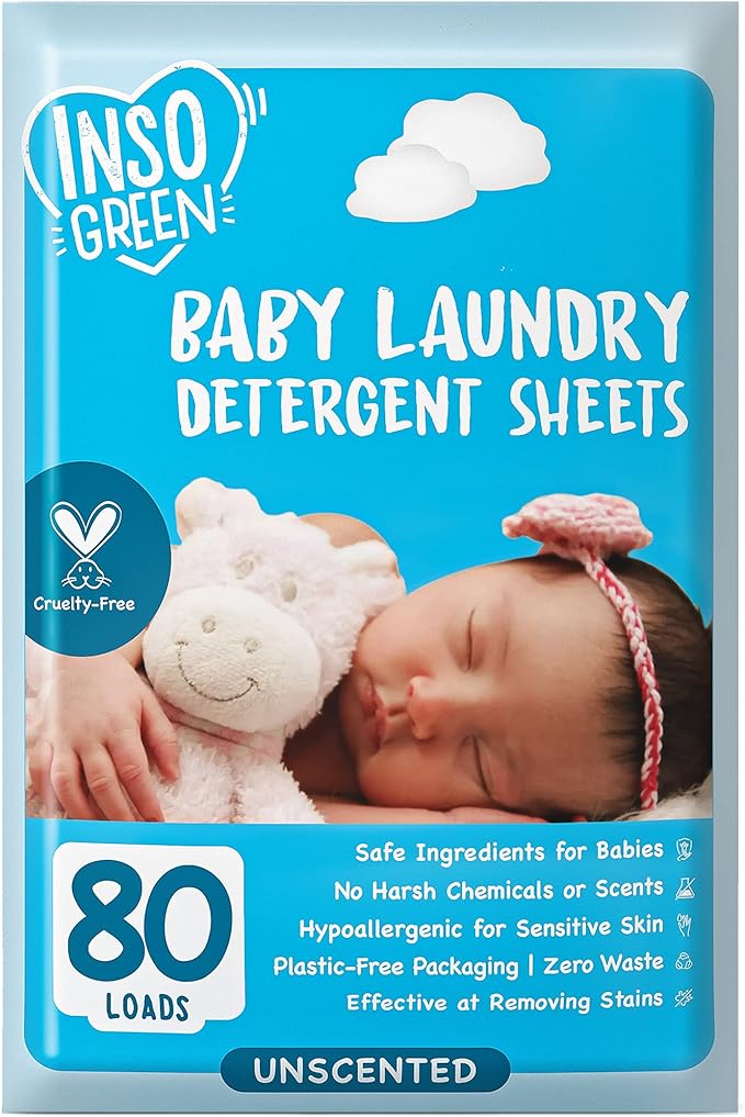 Baby Laundry Detergent Sheets for Infant, Toddler and Newborns, 80 Loads, Unscented – Gentle for Sensitive Skin - Washing Detergent for Baby Clothes