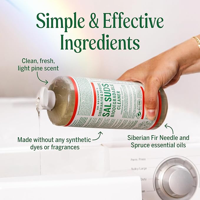 Dr. Bronner's Sal Suds Biodegradable Cleaner (16 oz) – All Purpose Pine Mop Detergent for Floors, Laundry & Dishes, Multi Surface Concentrate, Heavy-Duty Degreaser