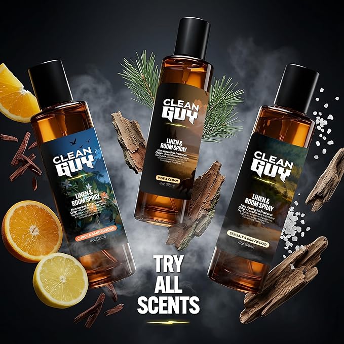 Room Spray for Men, Air Freshener Odor Eliminator– Masculine Home Fragrance & Linen Spray with Essential Oils – Long Lasting Room Deodorizer for Bathroom & Bedroom (4oz, Citrus & Sandalwood)