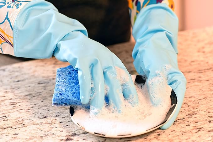 Finnhomy Household Gloves Latex free cleaning Gloves with soft fiber lining extra long cuff 15" and Vinyl Textured Grip 2 PairSmall, Mixed