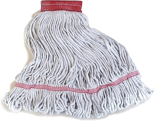 SPARTA Flo-Pac Cotton Mop Head, Loop-Ended, Wide Band with 5" Red Band for Organized Cleaning, Large, White, (Pack of 12)