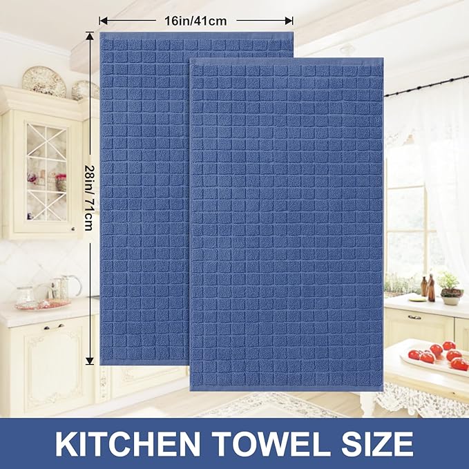 Homaxy Premium Cotton Kitchen Towels 16"x 28", Large Natural Ring Spun 390 GSM Dish Towels, Super Absorbent Terry Kitchen Hand Towels, Soft Tea Towels with Hanging Loop, Pure Navy Blue Design, 8 Pack