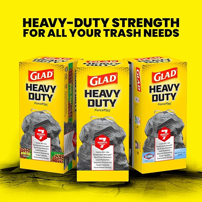 Glad Large 30 Gallon Trash Bags,Unscented Heavy Duty Garbage Bags,Forceflex with Drawstring,(Packaging May Vary), 50 Count (Pack of 150)