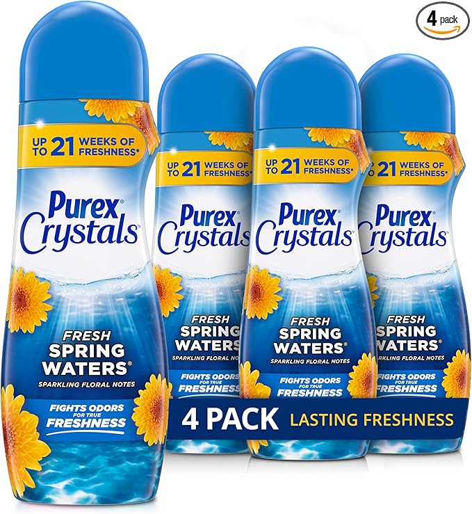 Purex Crystals In-Wash Fragrance and Scent Booster, Fresh Spring Waters, 21 Ounce (Pack of 4)