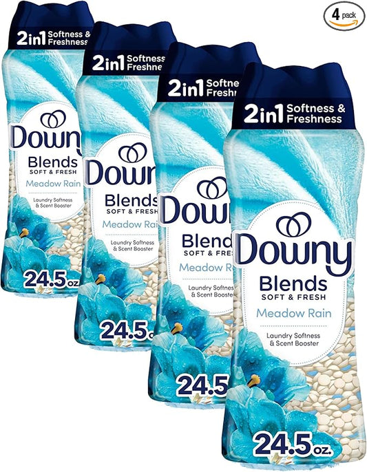 Downy Blends In Wash Laundry Scent Booster Beads, Meadow Rain Scent, 24.5 OZ, Fabric Softener Beads And Freshness (Pack of 4)