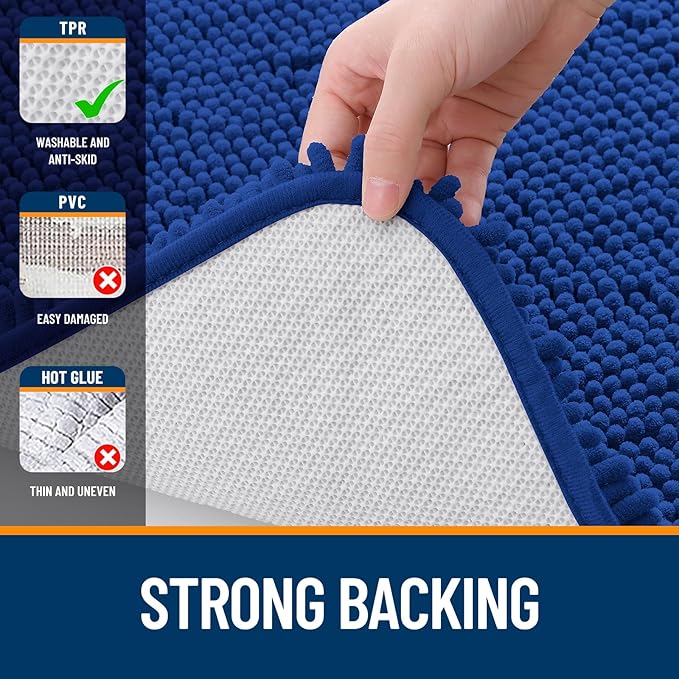 OLANLY Bathroom Rugs 32x20, Extra Soft Absorbent Chenille Bath Rugs, Rubber Backing Quick Dry, Machine Washable Bath Mats for Bathroom Floor, Tub and Shower, Home Decor Accessories, Royal Blue