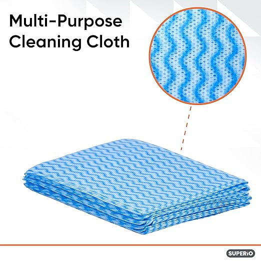 Superio Handy Wipes for Kitchen - Blue Reusable Multi-Purpose Heavy-Duty Cleaning Cloth for House, Bathroom, and Office. Disposable Dish Towel (5)