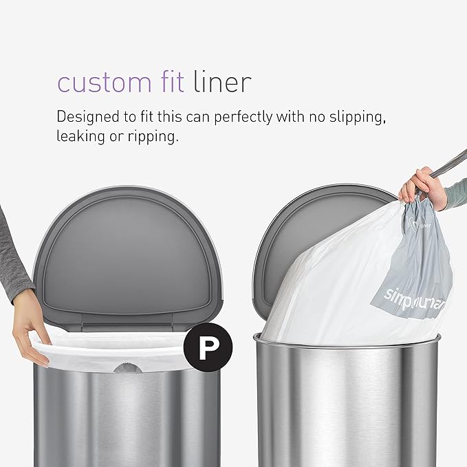 simplehuman Code P Custom Fit Liners, Drawstring Kitchen Trash Bags,by- Mess-Free Dispense, Extra Thick & Double Seamed, 50% PCR Plastic, 50-60 Liter / 13-16 Gallon, White, 100 Count (Pack of 2)