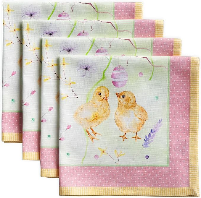 Maison d' Hermine 100% Cotton Cloth Napkins Set of 4 Everyday Reusable Square Napkins Cloth Washable Dinner Party Wedding Restaurant Hotel Kitchen Spring Summer (Easter Zest, 20" x 20")