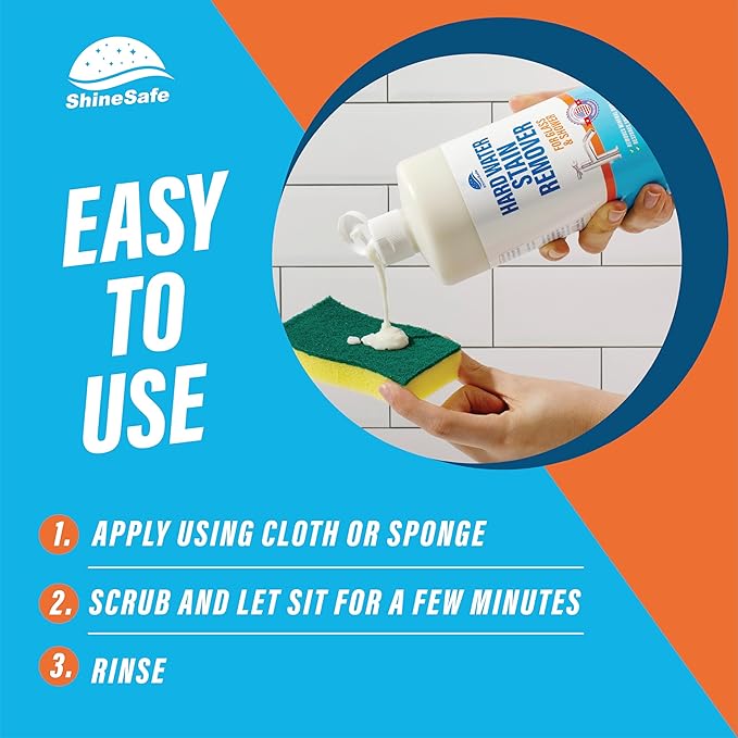 ShineSafe Hard Water Stain Remover – Professional-Grade Calcium Lime Rust Cleaner for Glass, Shower, Tub, Sink – Bleach-Free – 16 Fl Oz
