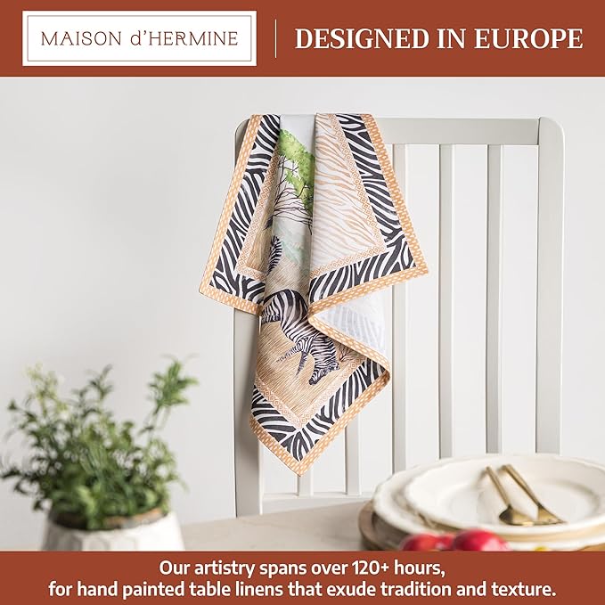 Maison d' Hermine 100% Cotton Cloth Napkins Set of 4 Everyday Reusable Square Napkins Cloth Washable Dinner Party Wedding Restaurant Hotel Kitchen Spring Summer (Zebra Life, 18" x 18")