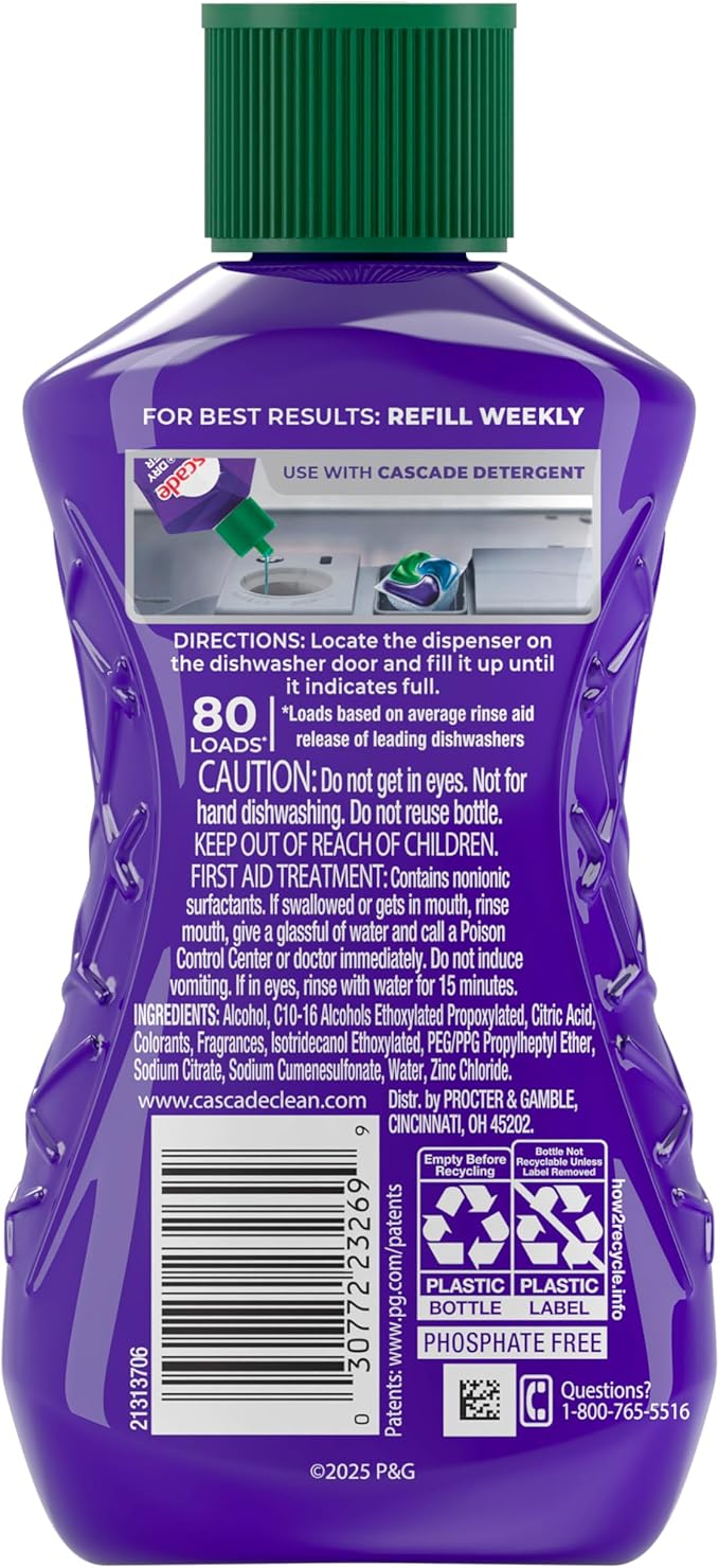 Cascade Rinse Aid Clean & Dry Booster Dishwasher Rinse Aid Liquid for Spotless, Streak-Free Dishes, Works with Dishwasher Detergent, Dishwasher Gel, Pods, or Tablets, Powerful Dry Booster, 16 oz