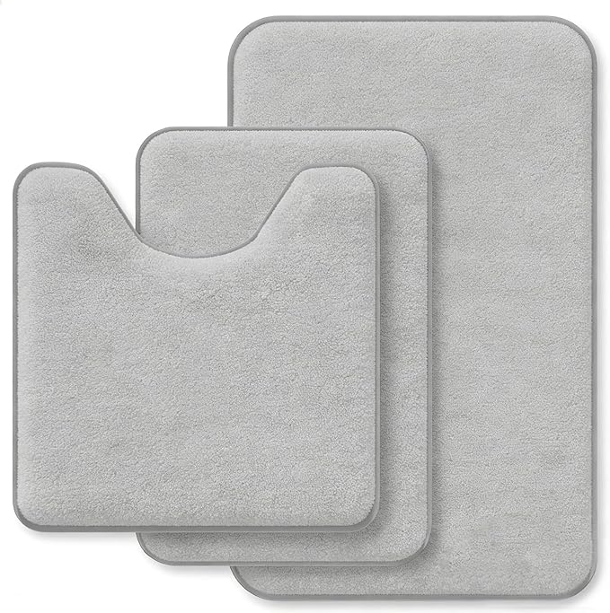 RUN HELIX Bathroom Rugs Sets 3 Piece, Soft Absorbent Memory Foam Bath Mats Set, Dry Fast Bath Mat, Machine Washable Bath Rug Set for Bathroom （Ash Gray）