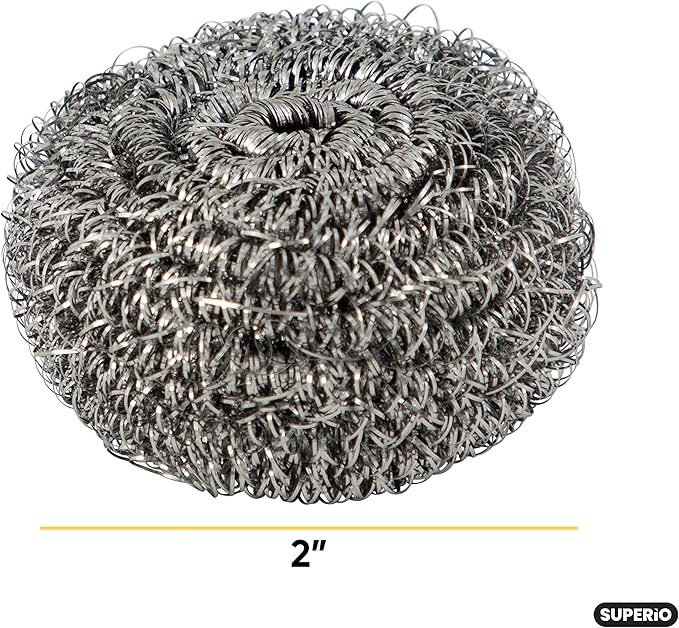 Superio Stainless Steel Scourers Steel Wool Scrubber Pad Used for Dishes, Pots, Pans, Grill, Stoves, and Ovens, Easy scouring for Tough Kitchen Cleaning (12)