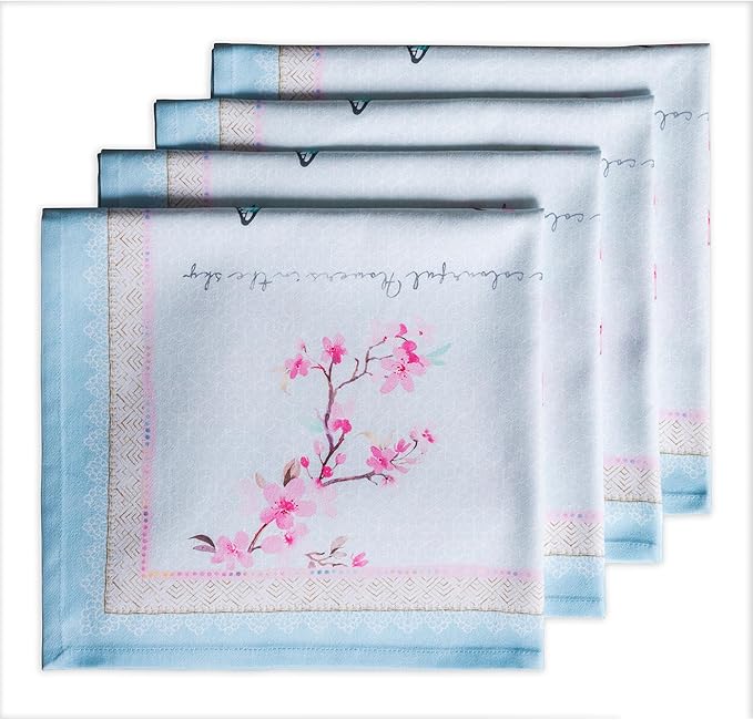 Maison d' Hermine 100% Cotton Cloth Napkins Set of 4 Everyday Reusable Square Napkins Cloth Washable Dinner Party Wedding Restaurant Hotel Kitchen Spring Summer (Blossoms in Spring, 20" x 20")