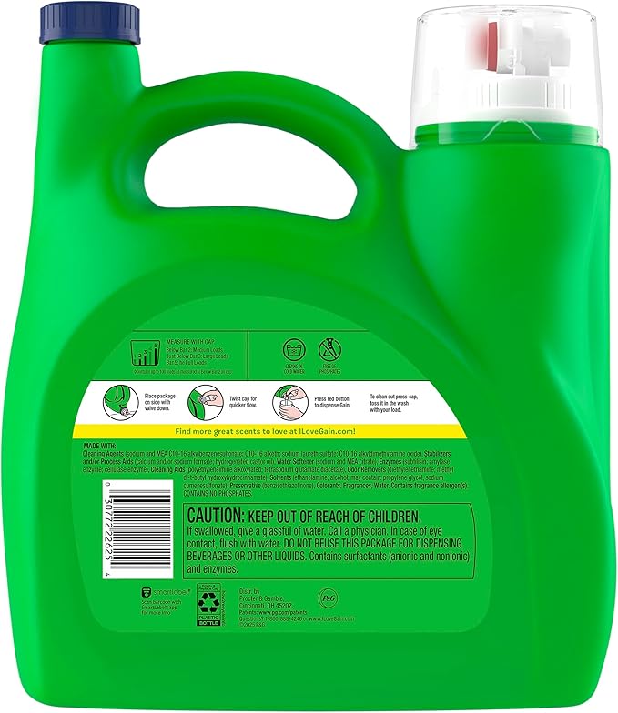 Gain Liquid Laundry Detergent, With Odor Defense, Relaxing Dewdrop Scent, Laundry Soap For HE Washing Machines, 132 fl oz, 100 Loads (Packaging May Vary)