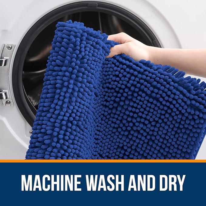 OLANLY Small Bathroom Rugs 24x16, Extra Soft Absorbent Chenille Bath Rugs, Rubber Backing Quick Dry, Machine Washable Bath Mats for Bathroom Floor, Tub and Shower, Home Decor Accessories, Royal Blue