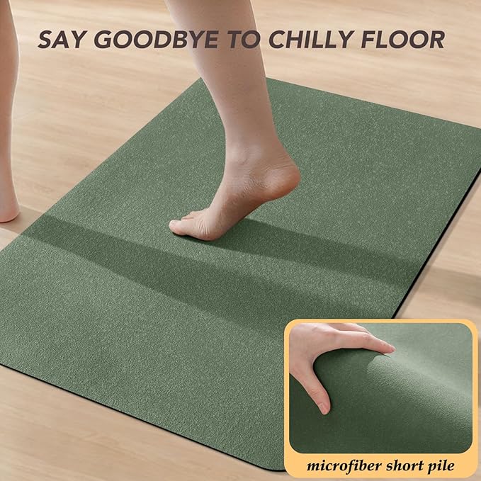 ACCUMTEK Non Slip Bath Mat, Thin Bathroom Rugs Fit Under Door, Quick Dry Bath Mats, Machine Washable Bath Rugs for Bathroom, Bathtub & Kitchen, Dark Green/Upgraded Solid/24 x17