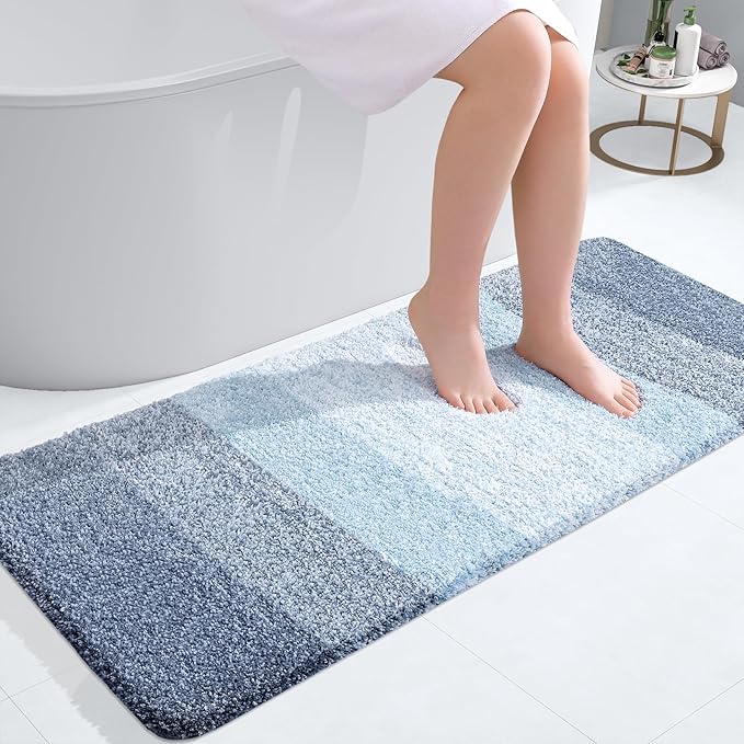 OLANLY Bathroom Runner Rugs Mat 40x20, Extra Soft Absorbent Microfiber Bath Rugs, Rubber Backing, Quick Dry, Washable Long Bath Mats for Bathroom Floor, Tub and Shower, Home Decor Accessories, Blue