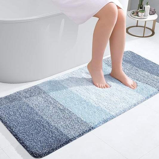OLANLY Bathroom Runner Rugs Mat 40x20, Extra Soft Absorbent Microfiber Bath Rugs, Rubber Backing, Quick Dry, Washable Long Bath Mats for Bathroom Floor, Tub and Shower, Home Decor Accessories, Blue